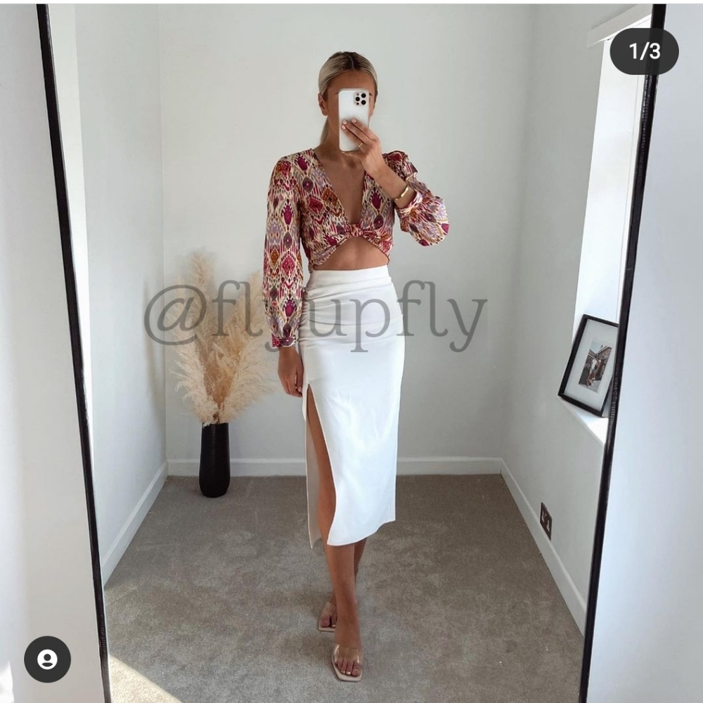 Zara Slit White Midi Skirt